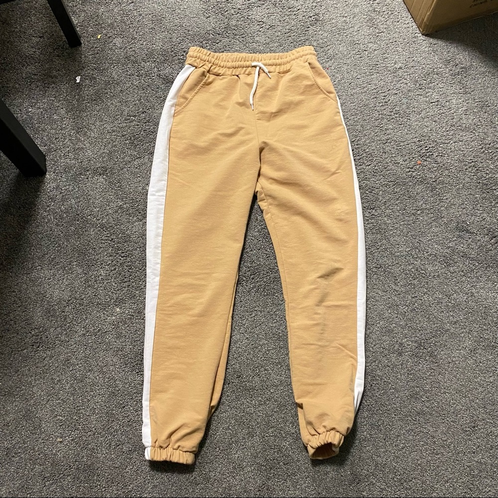 Tan and white Nasty Gal joggers